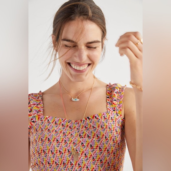 Anthropologie Maeve Smocked‎ Tank Size Large Multicolour Pattern - Picture 3 of 9